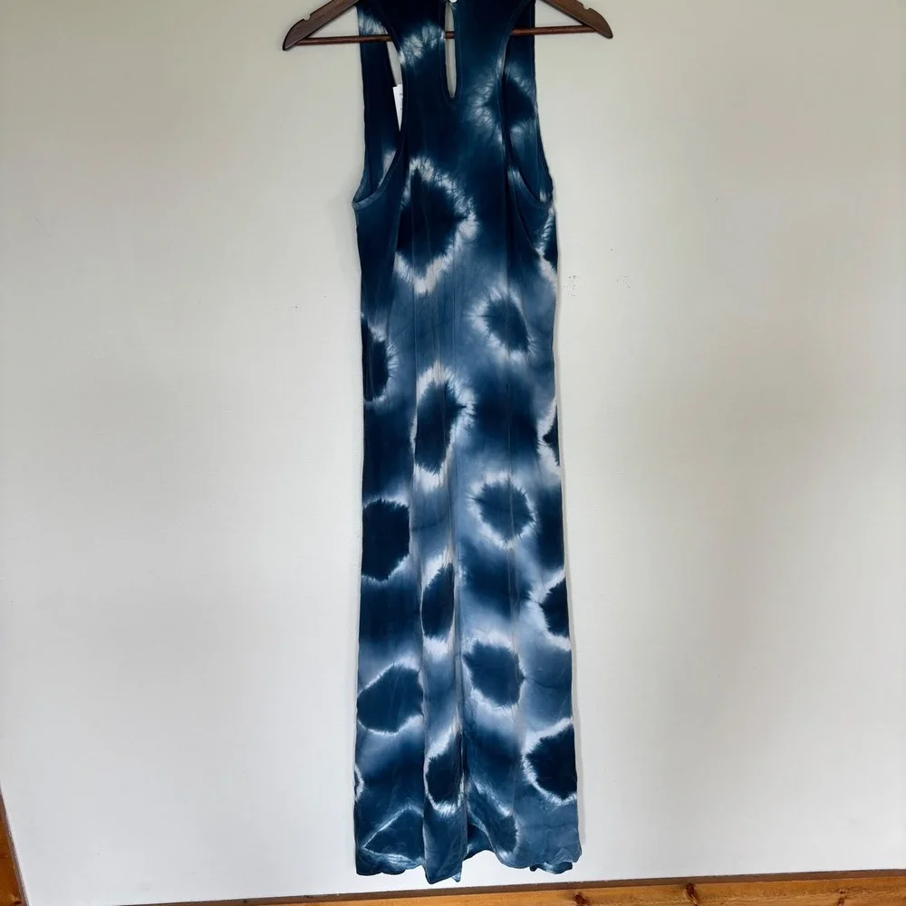 C&C California Mirage Tie Dye Maxi Dress Blue White Racerback Small NWT